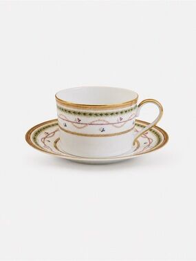Rare Faberge Flat Teacup & Saucer Fine China Set in Luxembourg Green